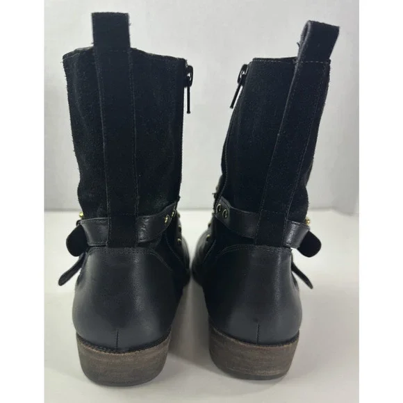 Coach Lilliana Leather Ankle Moto Boots Size 7.5 B Gold Studded Buckle Shoes - Picture 11 of 16